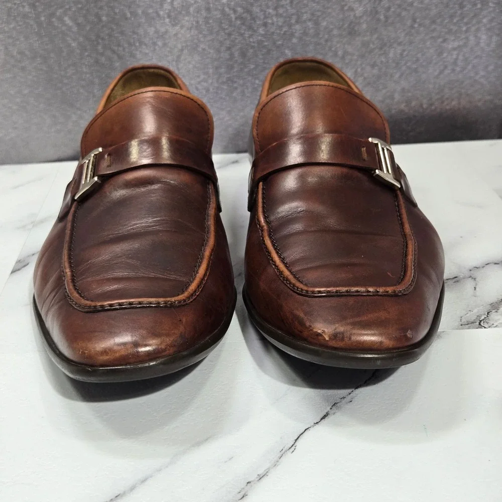 Magnanni Lino Loafers Mens Size 10 Brown Leather Buckle Strap Dress Shoes Spain